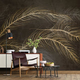 Tapet personalizat fine art cu pene aurii pe un fundal pamantiu muddy feathers