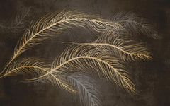 Tapet personalizat fine art cu pene aurii pe un fundal pamantiu muddy feathers