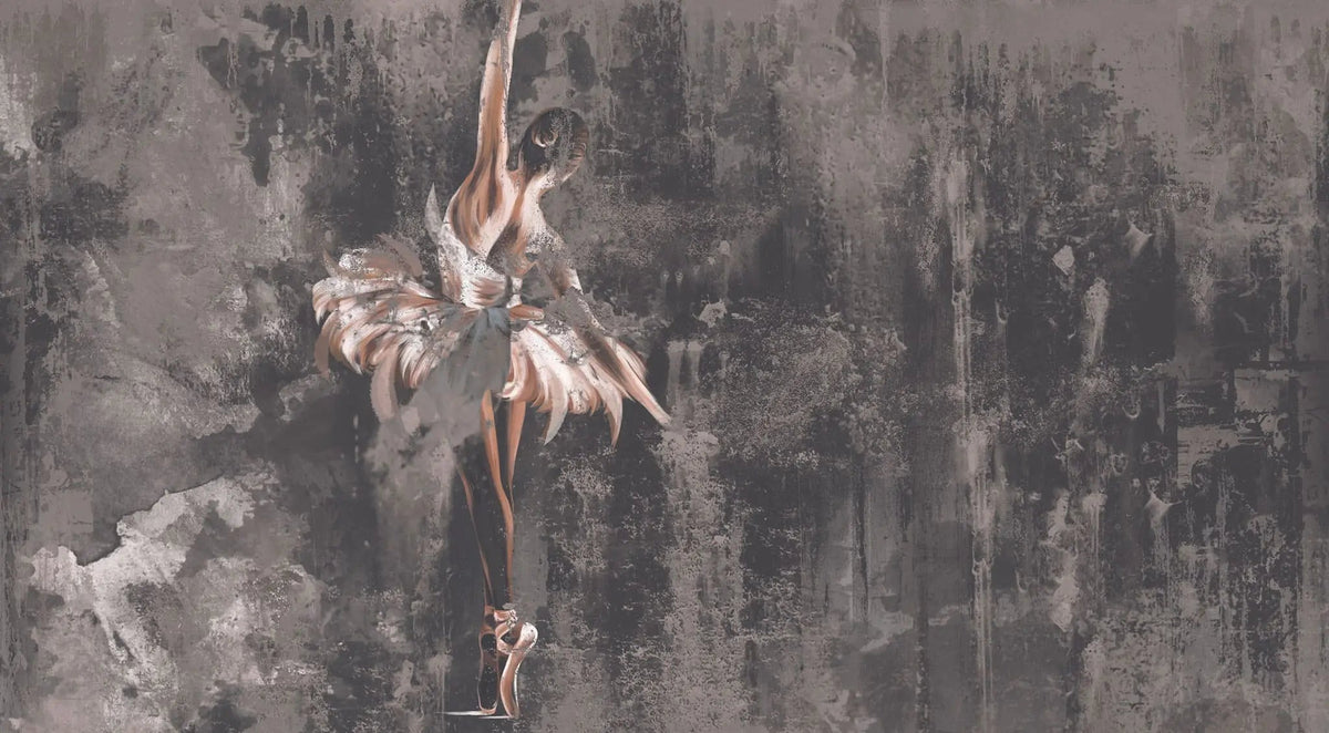Tapet personalizat fine art cu balerina pe un fundal maro inchis ballerina