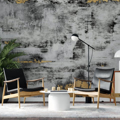 Tapet personalizat fine art cu textura de perete pictat in alb negru si auriu golden black smudge