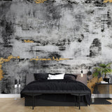 Tapet personalizat fine art cu textura de perete pictat in alb negru si auriu golden black smudge