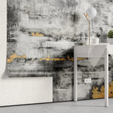 Tapet personalizat fine art cu textura de perete pictat in alb negru si auriu golden black smudge