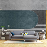 Tapet personalizat fine art cu forme abstracte aflate in aliniament in nuante de albastru si cu detalii aurii aesthetic shapes