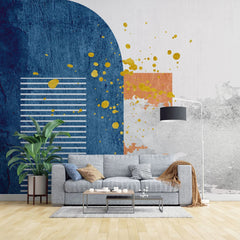 Tapet personalizat fine art cu design abstract si pate de culoare yellow splash