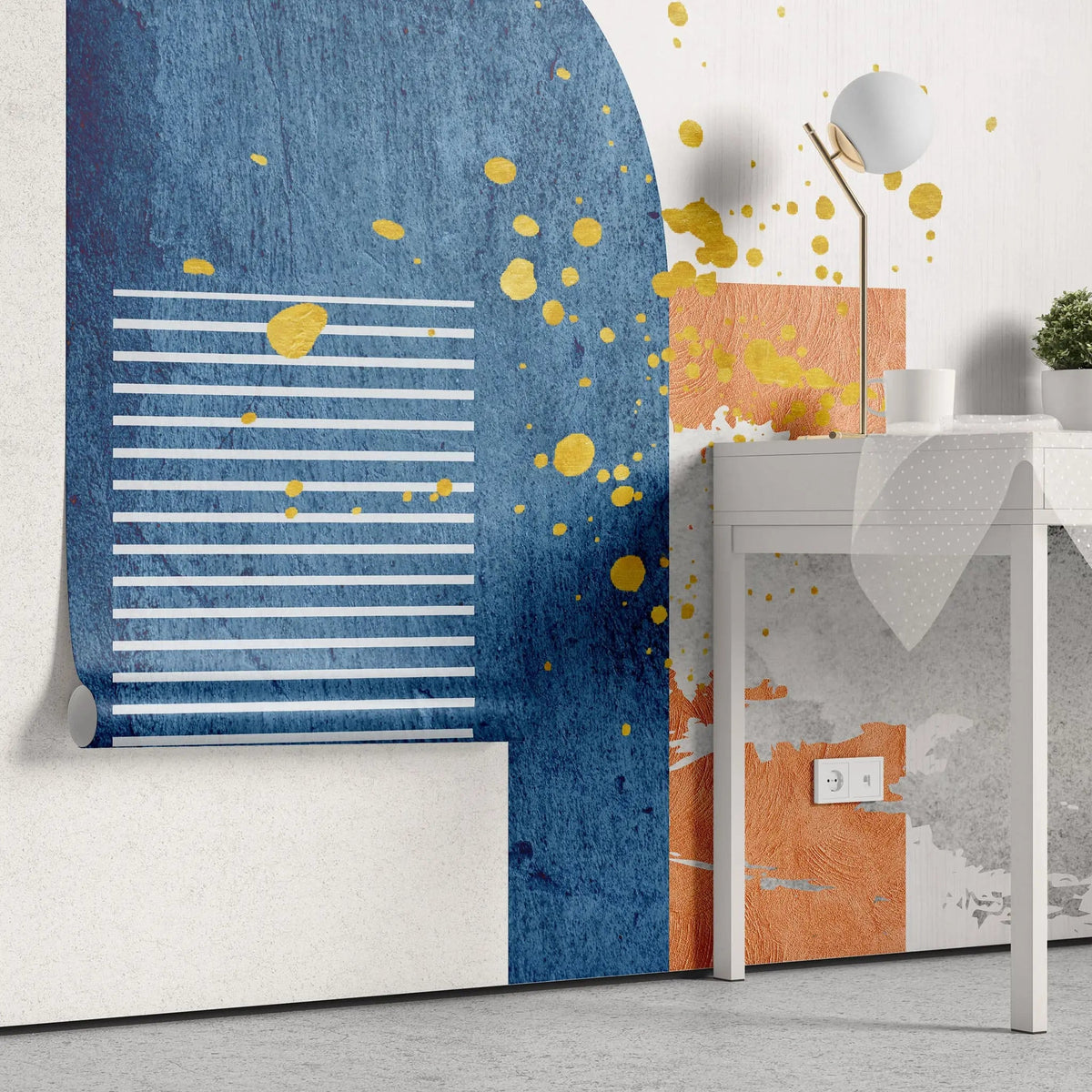 Tapet personalizat fine art cu design abstract si pate de culoare yellow splash