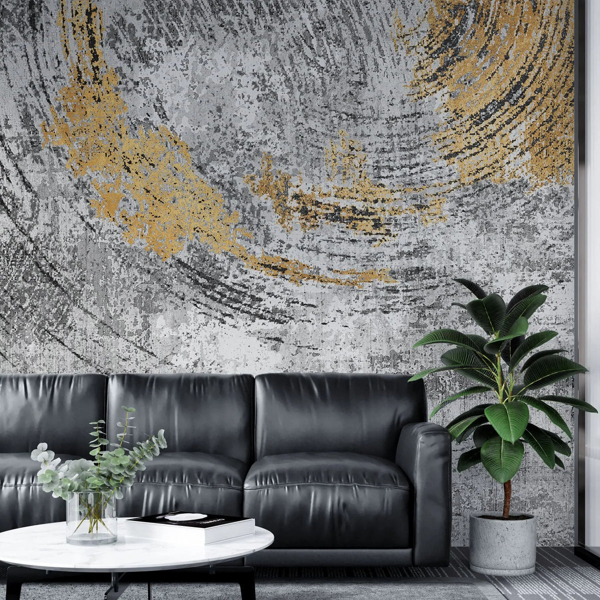 Tapet personalizat fine art cu cercuri aurii texturate pe un fundal gri beton concrete circles