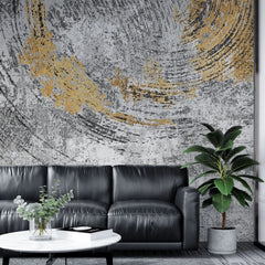 Tapet personalizat fine art cu cercuri aurii texturate pe un fundal gri beton concrete circles