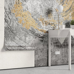 Tapet personalizat fine art cu cercuri aurii texturate pe un fundal gri beton concrete circles