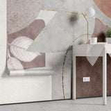 Tapet personalizat fine art cu forme abstracte frunze si linii aurii scarlet leaf