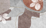Tapet personalizat fine art cu forme abstracte frunze si linii aurii scarlet leaf