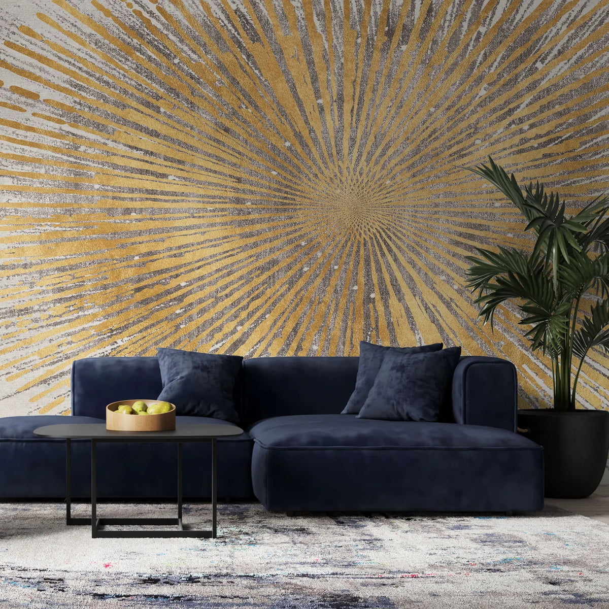 tapet-personalizat-fine-art-cu-dungi-radiante-aurii-golden-goddess