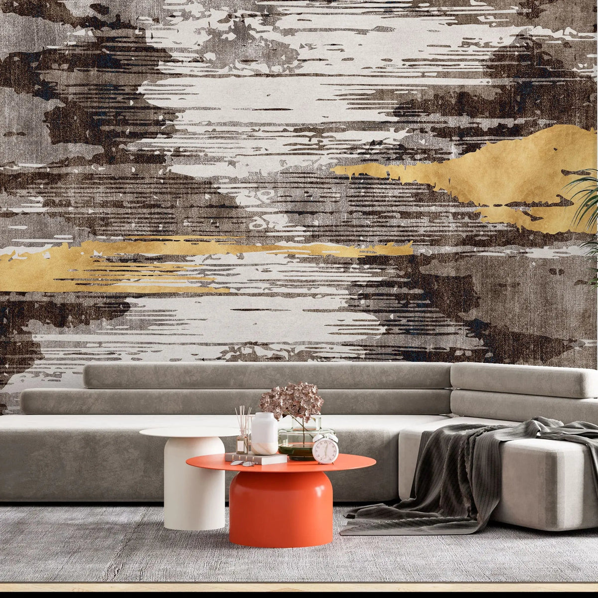 Tapet personalizat fine art cu dungi abstracte aurii si negre black meets gold