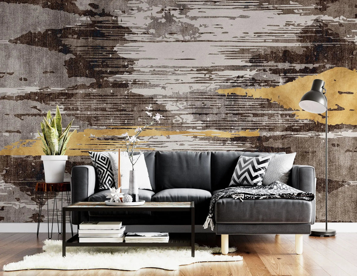 Tapet personalizat fine art cu dungi abstracte aurii si negre black meets gold