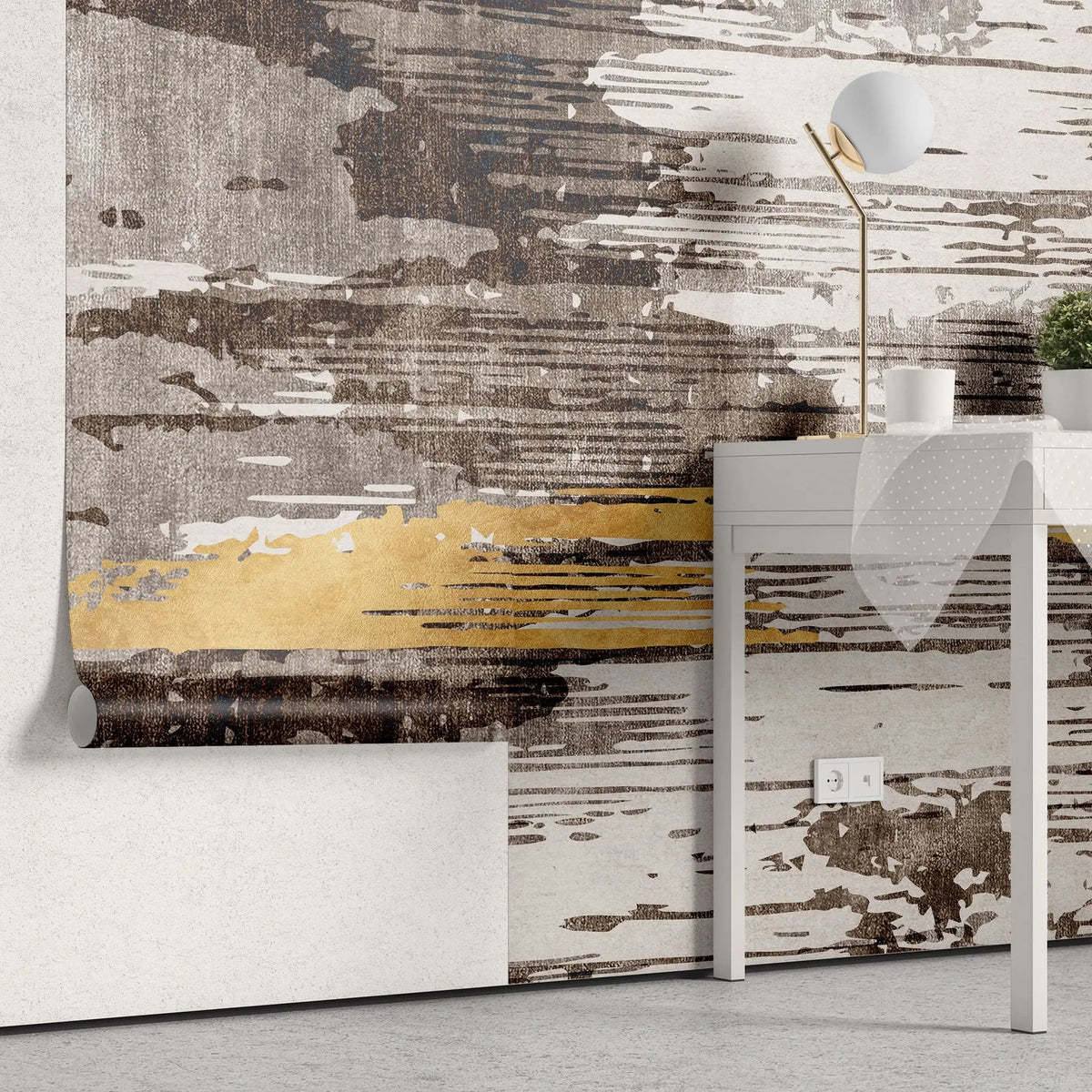 Tapet personalizat fine art cu dungi abstracte aurii si negre black meets gold