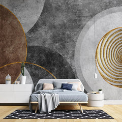 Tapet personalizat fine art cu elemente artistice in nuante inchise si aurii dark sand circle