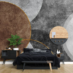 Tapet personalizat fine art cu elemente artistice in nuante inchise si aurii dark sand circle