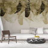 Tapet personalizat fine art cu pene aurii si negre elegante pe un fundal alb elite feathers