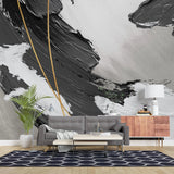Tapet personalizat fine art cu vopsea acrilica neagra si dungi aurii black acrylic