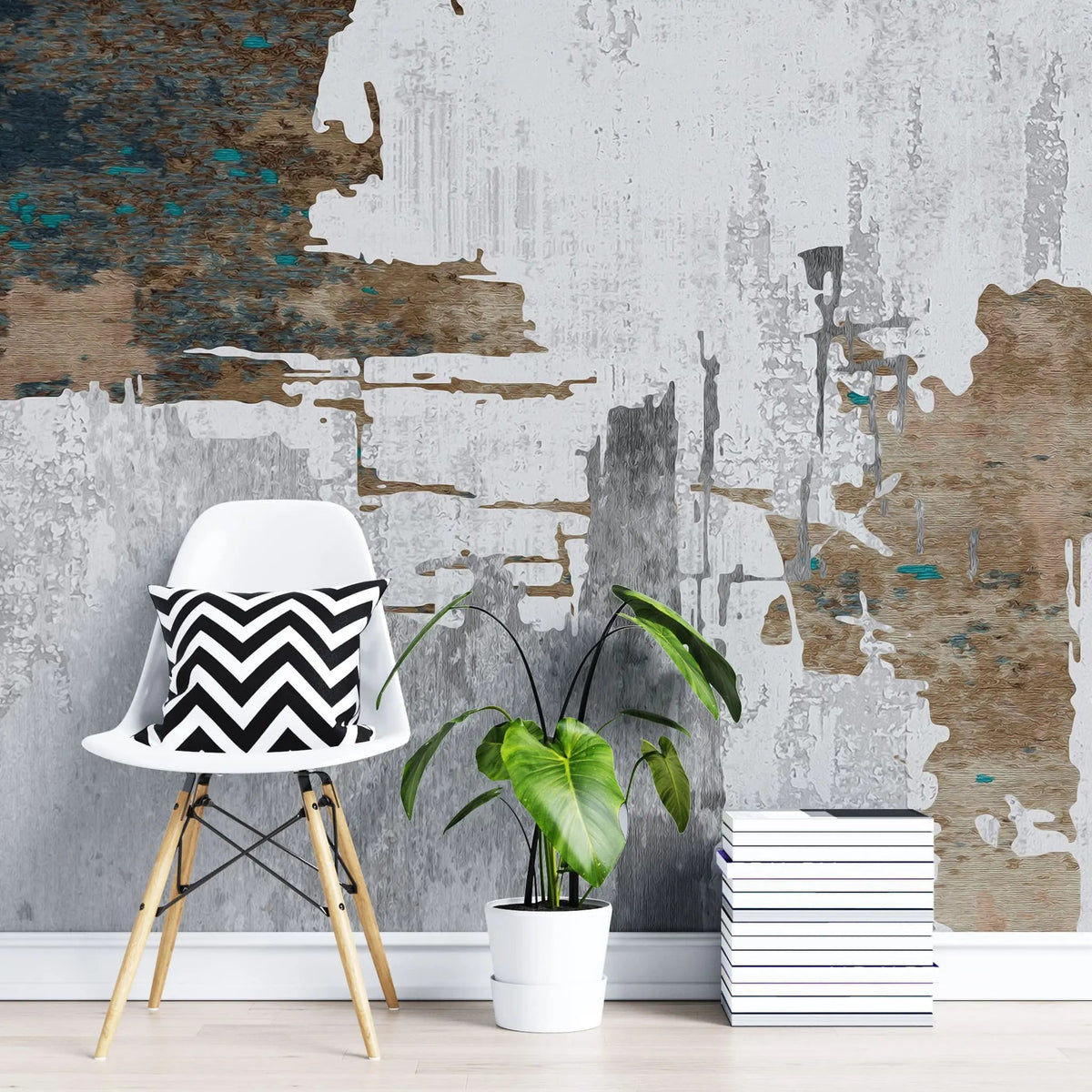 Tapet personalizat fine art cu texturi abstracte in maro si alb brown art wall
