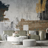 Tapet personalizat fine art cu texturi abstracte in maro si alb brown art wall