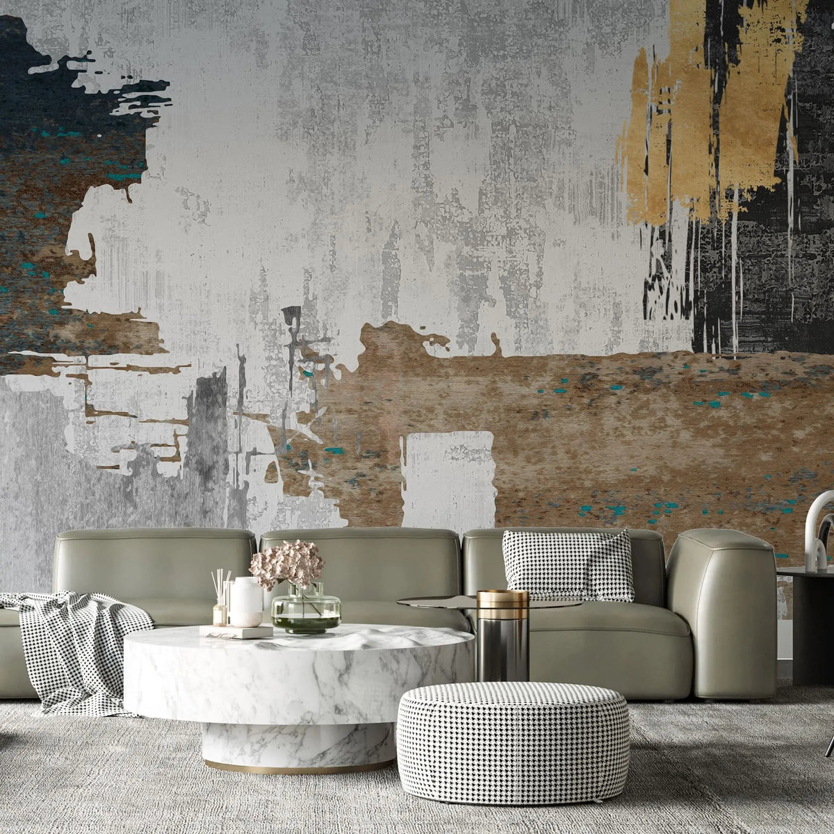 Tapet personalizat fine art cu texturi abstracte in maro si alb brown art wall
