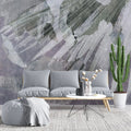 Tapet personalizat fine art cu frunza de palmier pictata artistic in nuante de verde si mov vintage artsy palm