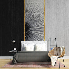 Tapet personalizat fine art cu elemente artistice abstracte in nuante de negru si detalii aurii black radius