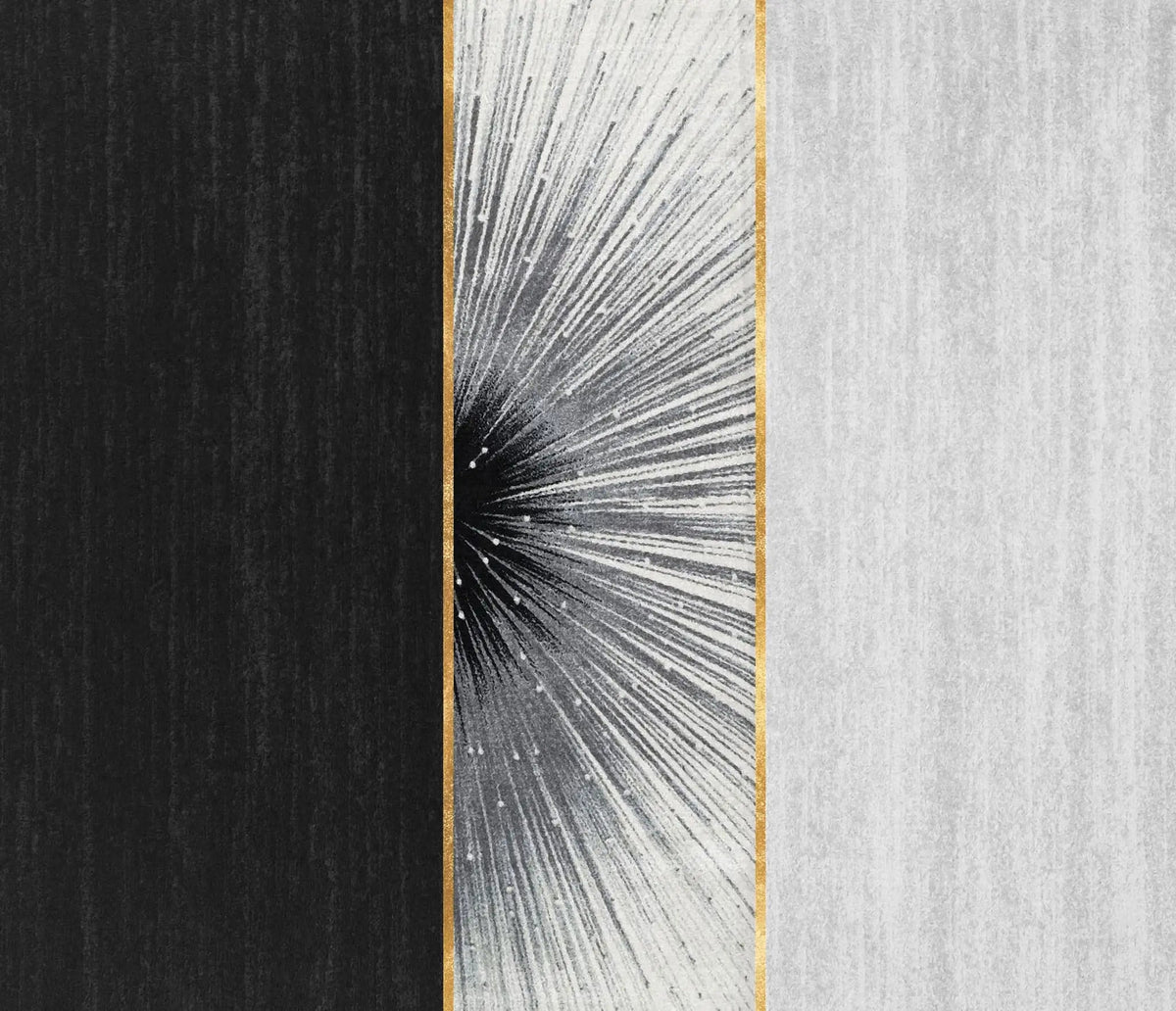 Tapet personalizat fine art cu elemente artistice abstracte in nuante de negru si detalii aurii black radius