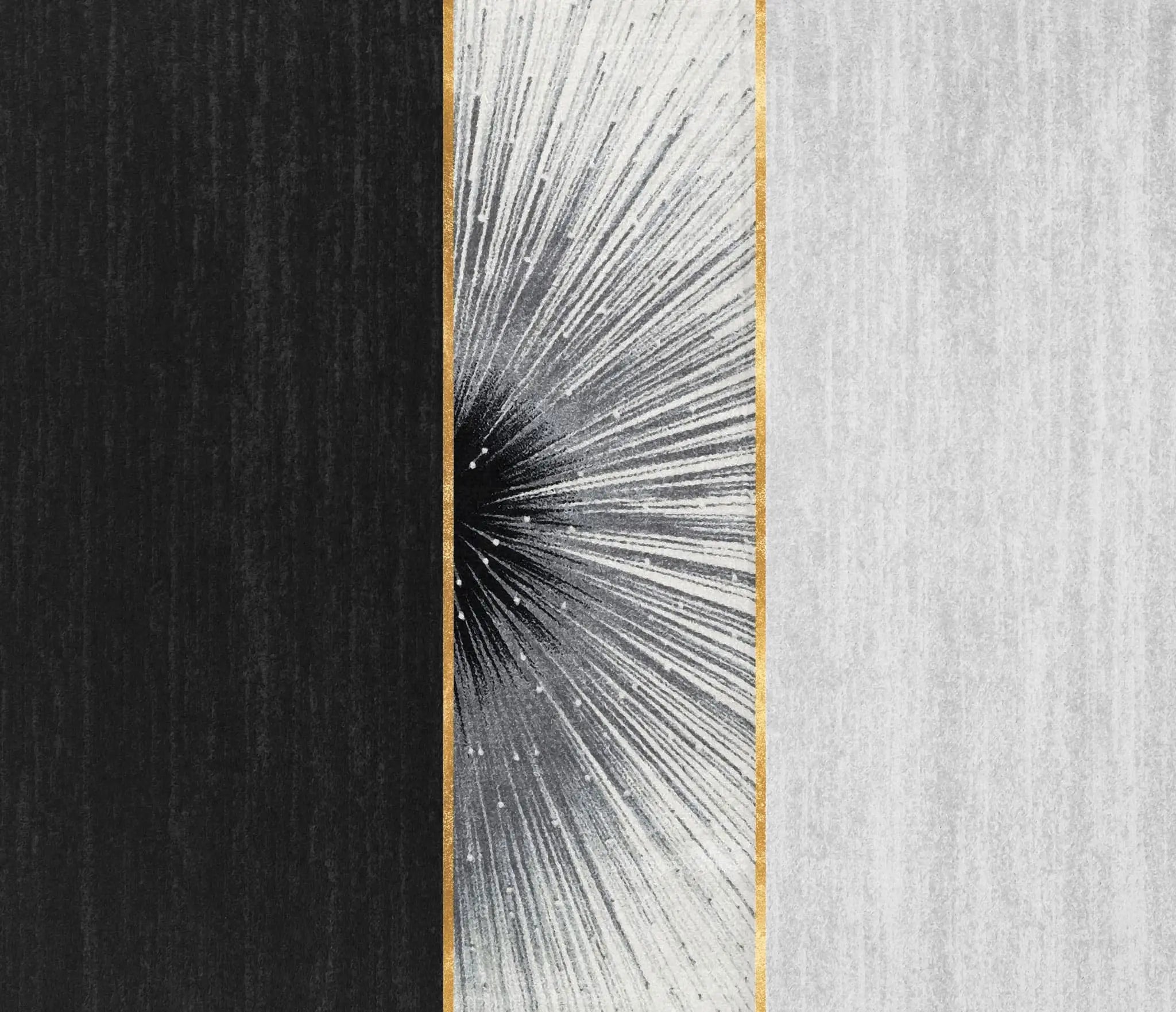 Tapet personalizat fine art cu elemente artistice abstracte in nuante de negru si detalii aurii black radius