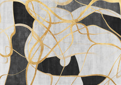 Tapet personalizat fine art cu elemente abstracte dungi aurii pe fundal negru si alb intersections