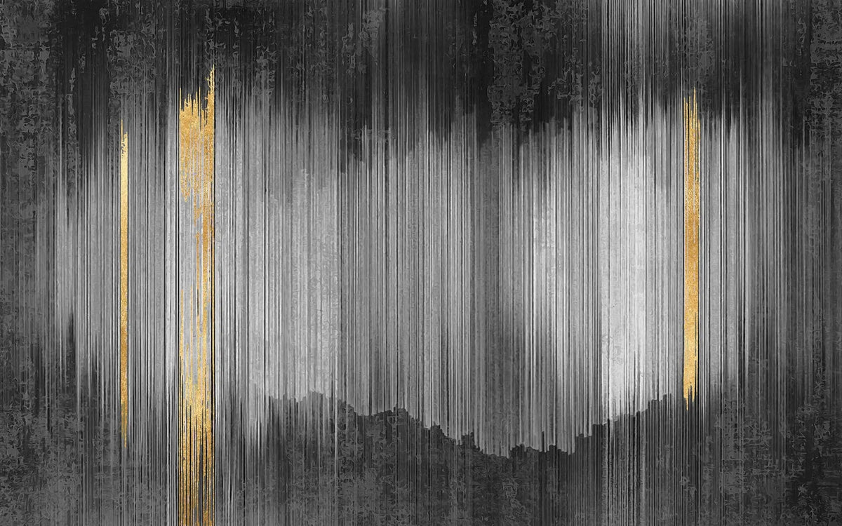 Tapet personalizat fine art cu dungi abstracte aurii si gri grainy rain