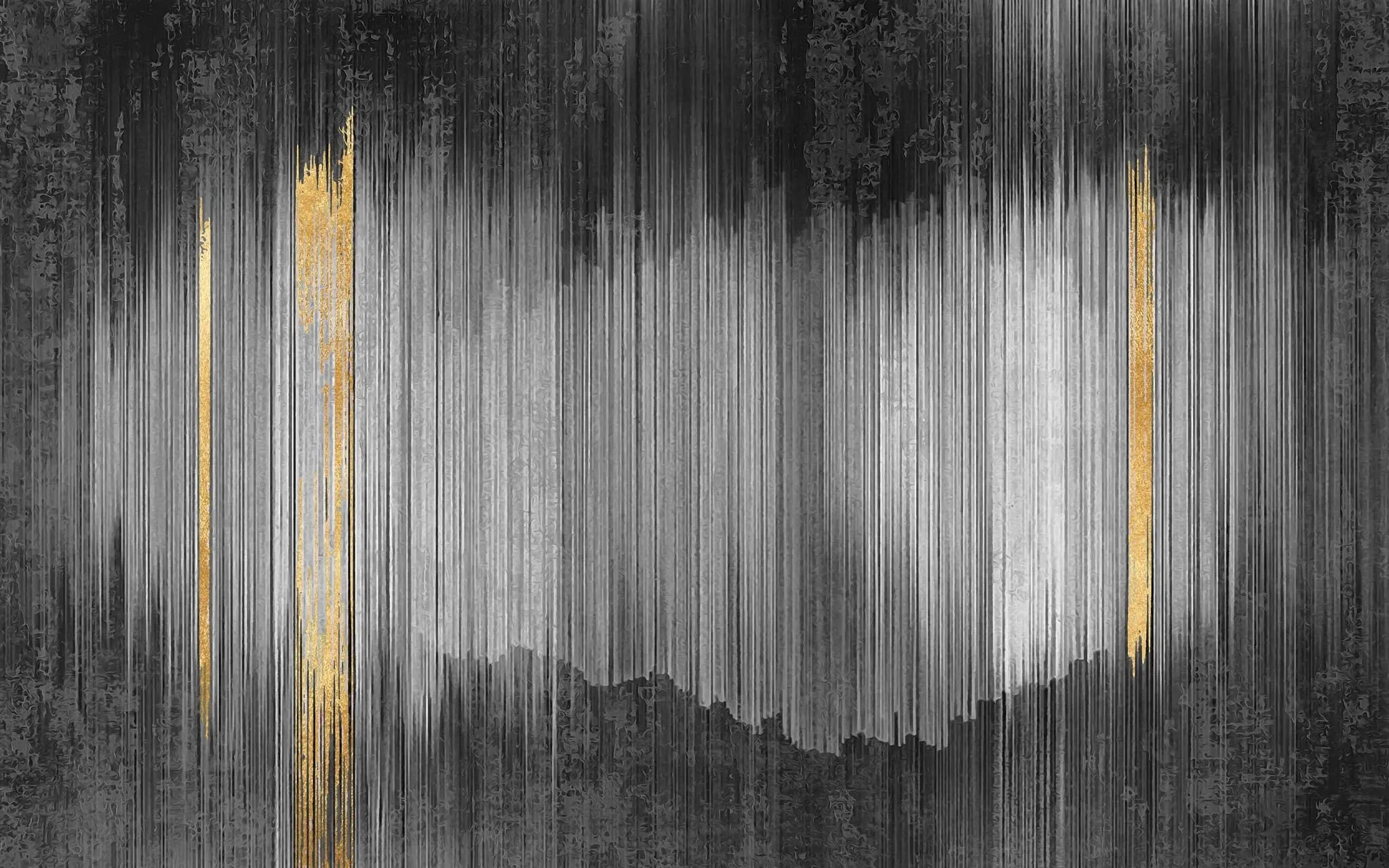 Tapet personalizat fine art cu dungi abstracte aurii si gri grainy rain
