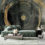 Tapet personalizat fine art cu dungi circulare in nuante de negru cu detalii aurii black sand circle
