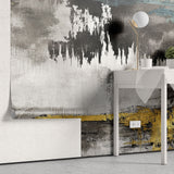 Tapet personalizat fine art cu textura de canvas pictat in nuante de negru si albastru cu detalii aurii painted canvas