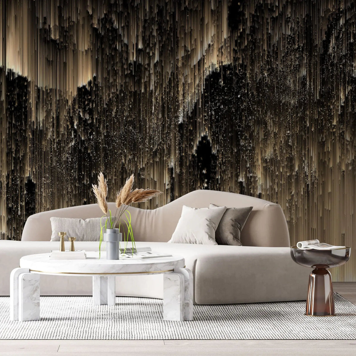 Tapet personalizat fine art in nuante de auriu si negru dark golden northen