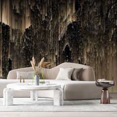 Tapet personalizat fine art in nuante de auriu si negru dark golden northen
