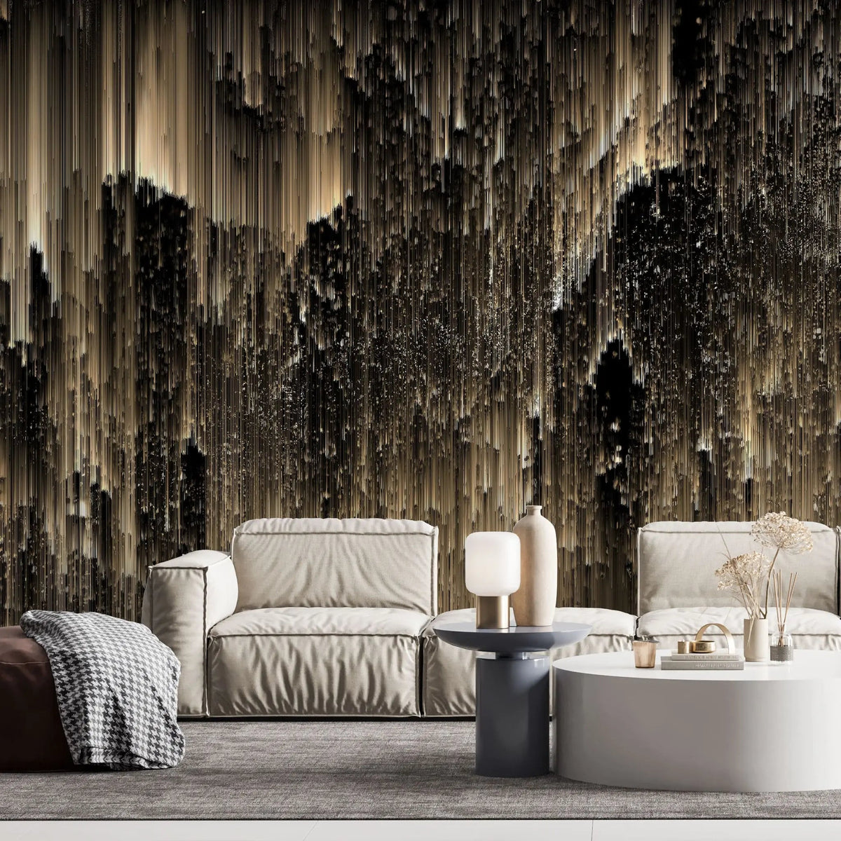 Tapet personalizat fine art in nuante de auriu si negru dark golden northen