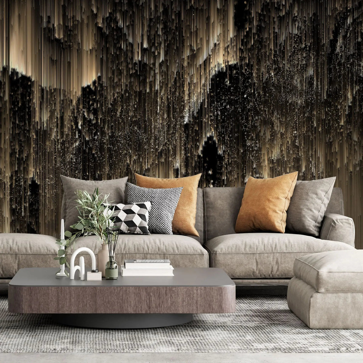 Tapet personalizat fine art in nuante de auriu si negru dark golden northen