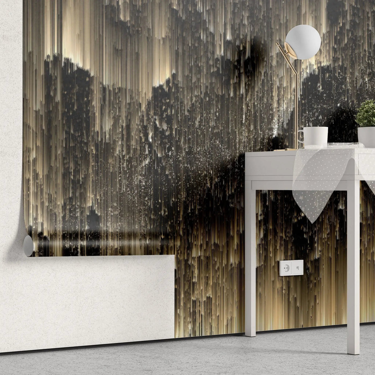 Tapet personalizat fine art in nuante de auriu si negru dark golden northen