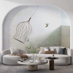 Tapet Personalizat Fine Art cu pasare salbatica evadand din colivie - BIRDCAGE FREE