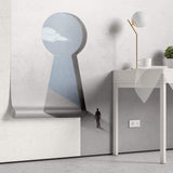 Tapet Personalizat Fine Art cu inspiratie minimalist abstracta cu om pasind catre cer prin gaura cheii - SKY KEYHOLE