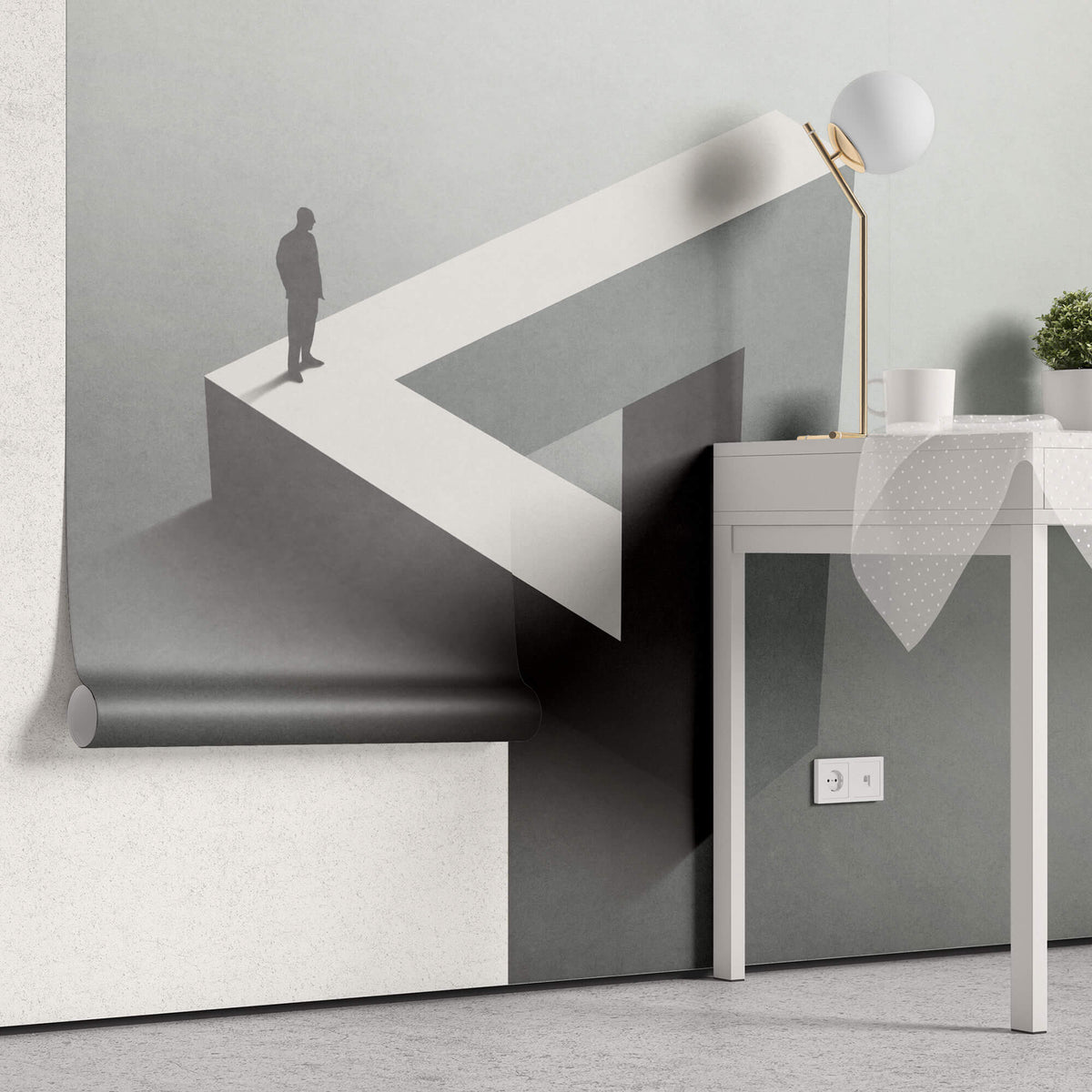 Tapet Personalizat Fine Art cu constructie de ciment in iluzie optica - TRIANGLE ILLUSION