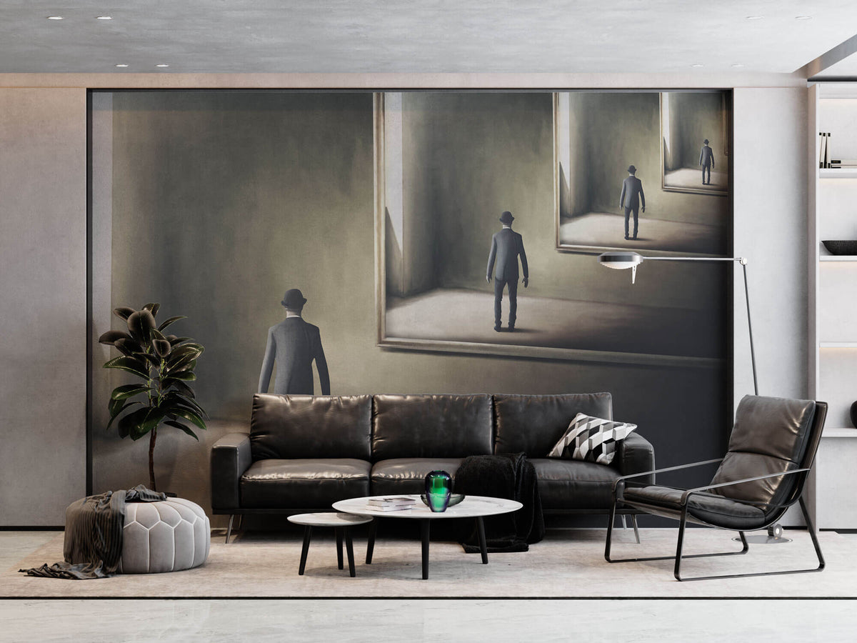 Tapet Personalizat Fine Art cu reflexia unui om in oglinda in mod repetat - MAN IN THE MIRROR