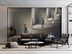 Tapet Personalizat Fine Art cu reflexia unui om in oglinda in mod repetat - MAN IN THE MIRROR