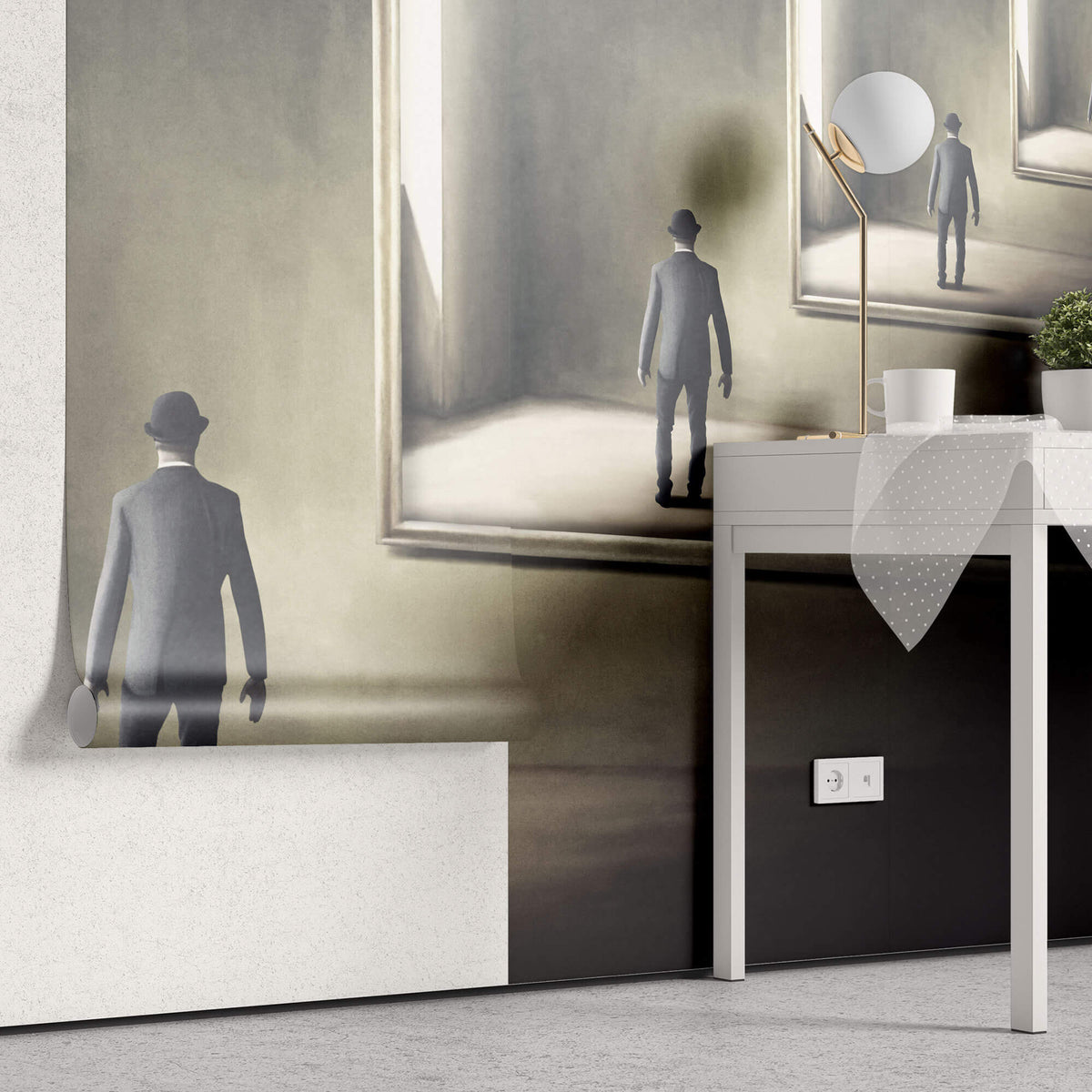 Tapet Personalizat Fine Art cu reflexia unui om in oglinda in mod repetat - MAN IN THE MIRROR