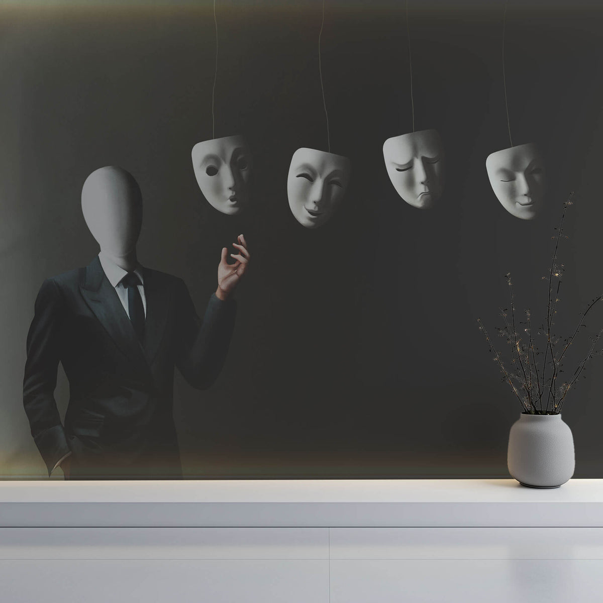 Tapet Personalizat Fine Art cu om si mastile sale - EXPRESSIONS