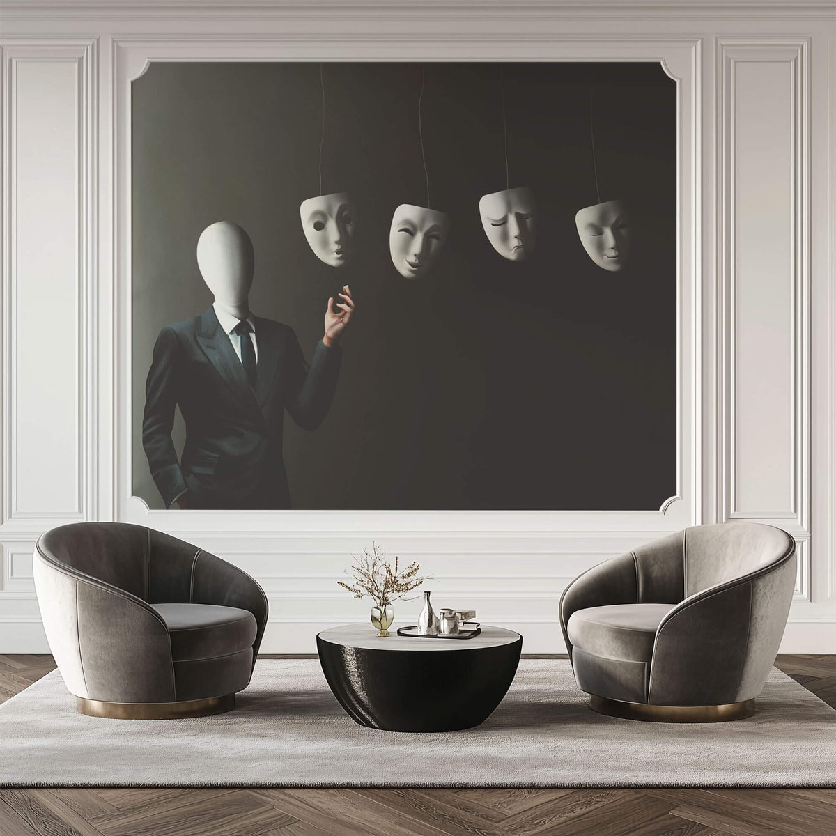 Tapet Personalizat Fine Art cu om si mastile sale - EXPRESSIONS