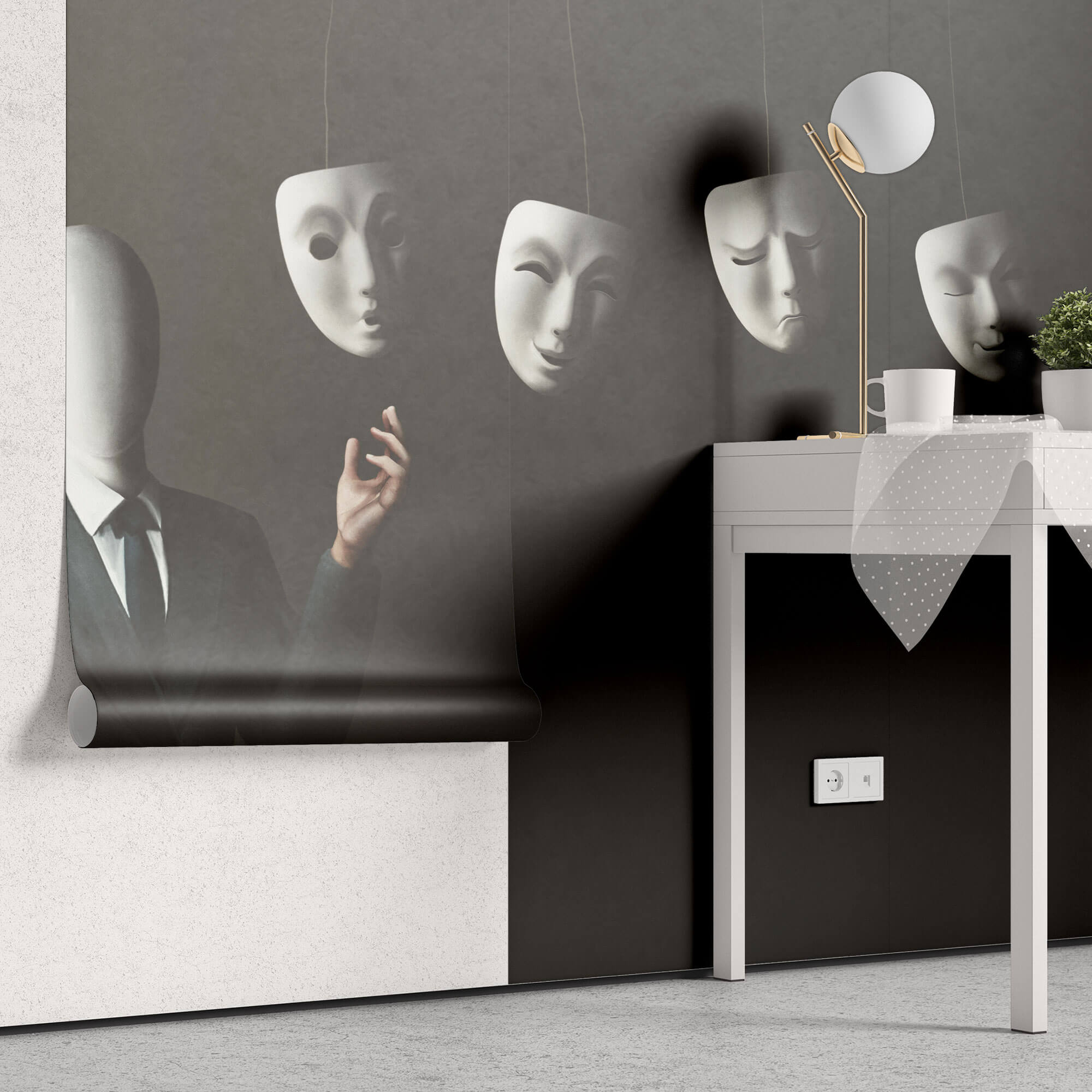 Tapet Personalizat Fine Art cu om si mastile sale - EXPRESSIONS