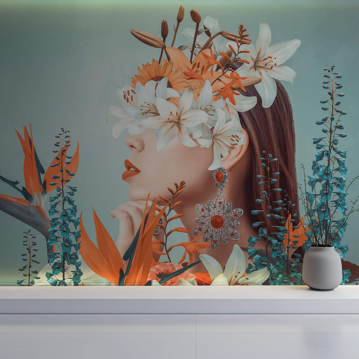 Tapet Personalizat Fine Art cu figura feminina inflorita - BIRD OF PARADISE WOMAN