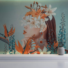 Tapet Personalizat Fine Art cu figura feminina inflorita - BIRD OF PARADISE WOMAN